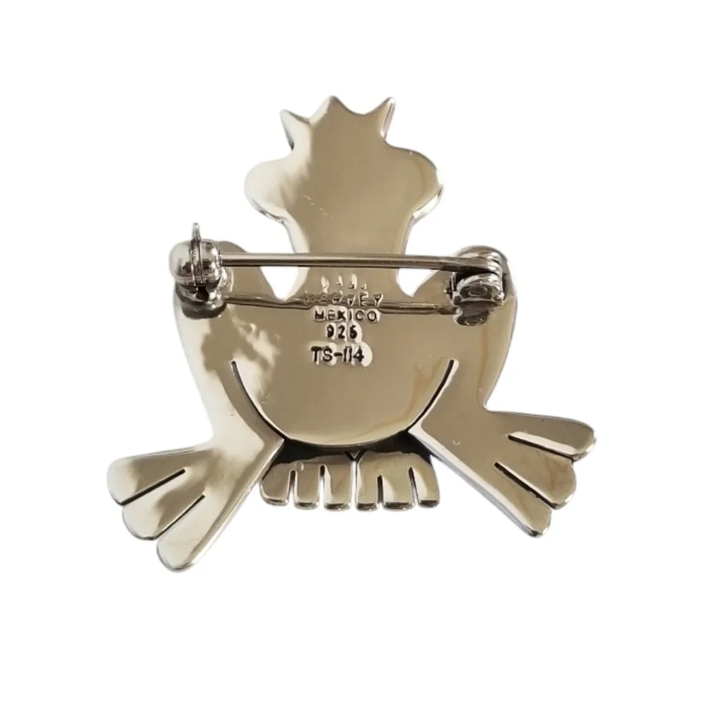 Vintage A&J Harvey Sterling Silver Frog Prince Brooch Brass Crown Enameled Heart